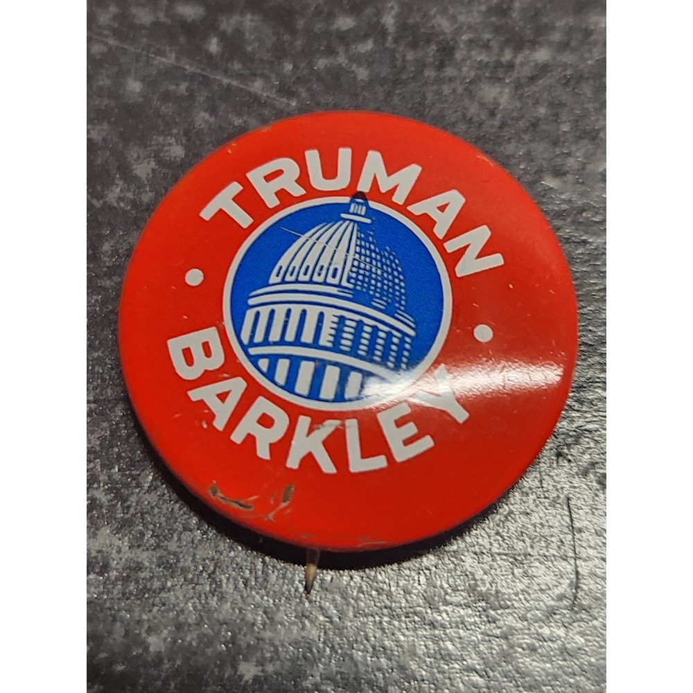 Truman Barkley Pinback Button Political Campaign 1948 1.25 Inch Round Vintage